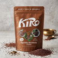 Kiro Ragi Chilla Idli Dhokla premix 300g pouch surrounded by scattered finger millet grains